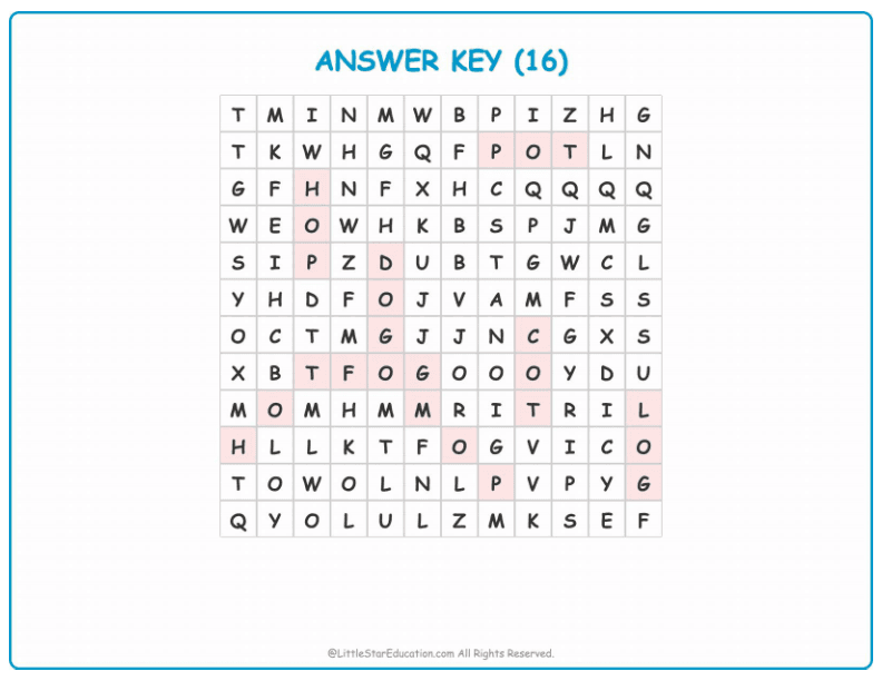 CVC Word Search – Short “o” Sound Words for Kids
