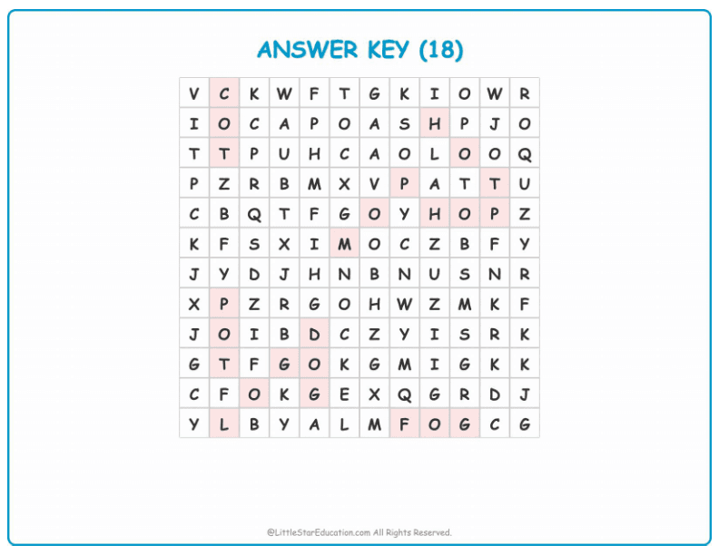 CVC Word Search – Short “o” Sound Words for Kids