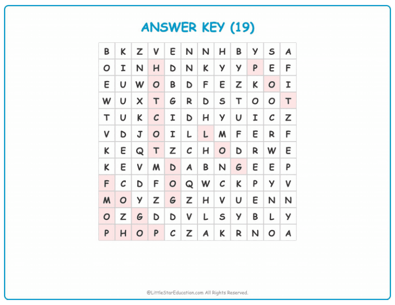 CVC Word Search – Short “o” Sound Words for Kids