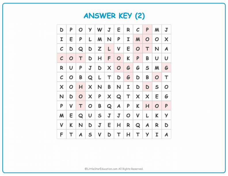 CVC Word Search – Short “o” Sound Words for Kids