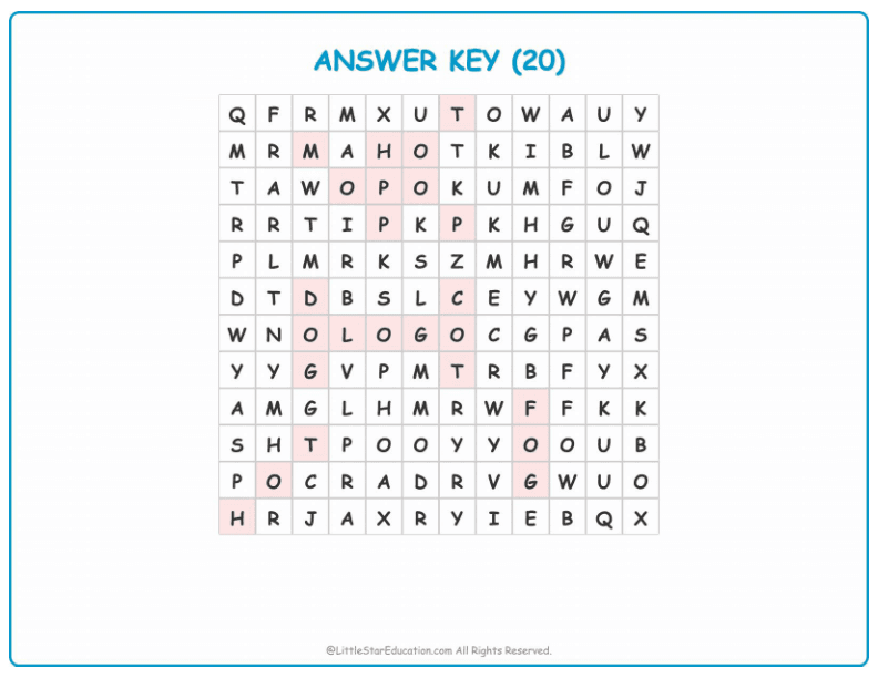 CVC Word Search – Short “o” Sound Words for Kids