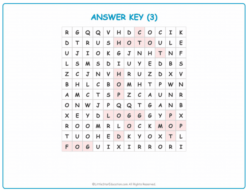 CVC Word Search – Short “o” Sound Words for Kids