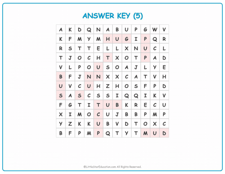 CVC Word Search – Short “u” Sound Words for Kids