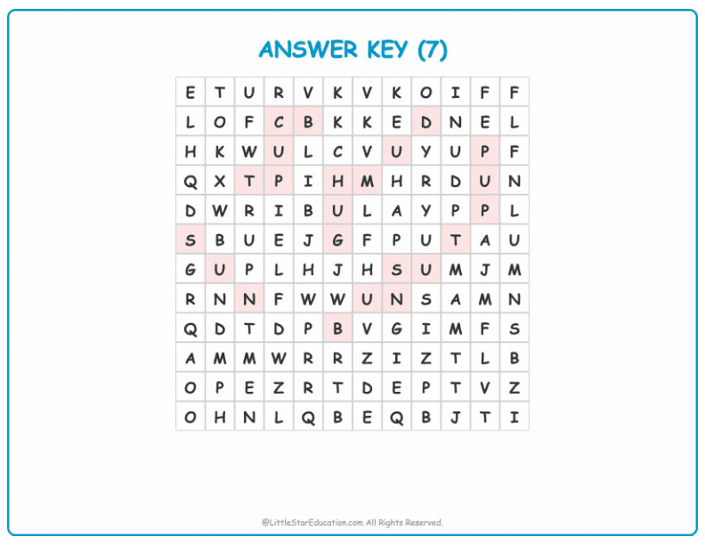 CVC Word Search – Short “u” Sound Words for Kids