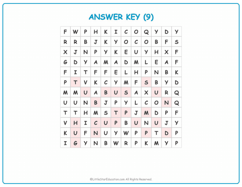 CVC Word Search – Short “u” Sound Words for Kids