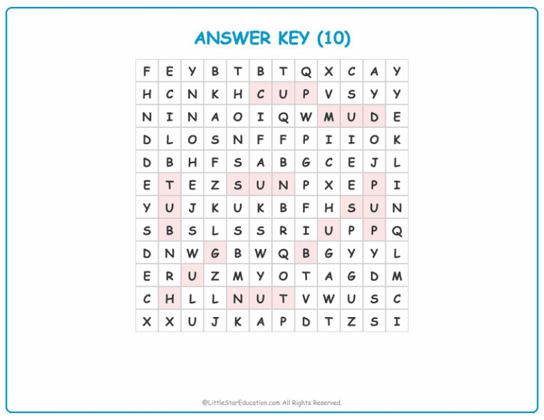 CVC Word Search – Short “u” Sound Words for Kids