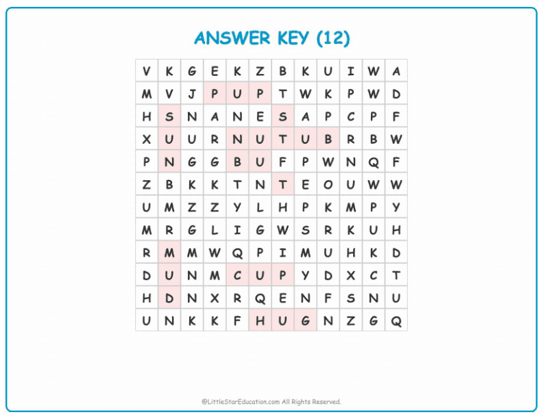 CVC Word Search – Short “u” Sound Words for Kids
