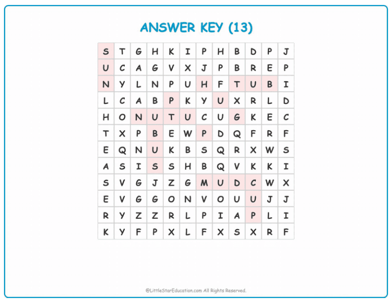 CVC Word Search – Short “u” Sound Words for Kids