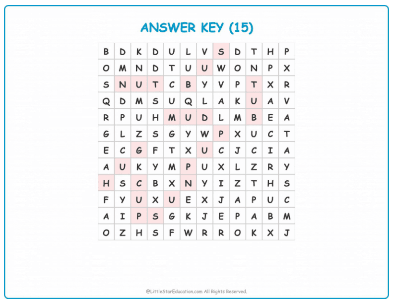 CVC Word Search – Short “u” Sound Words for Kids