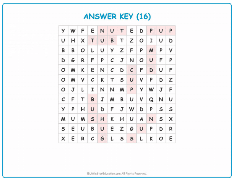 CVC Word Search – Short “u” Sound Words for Kids