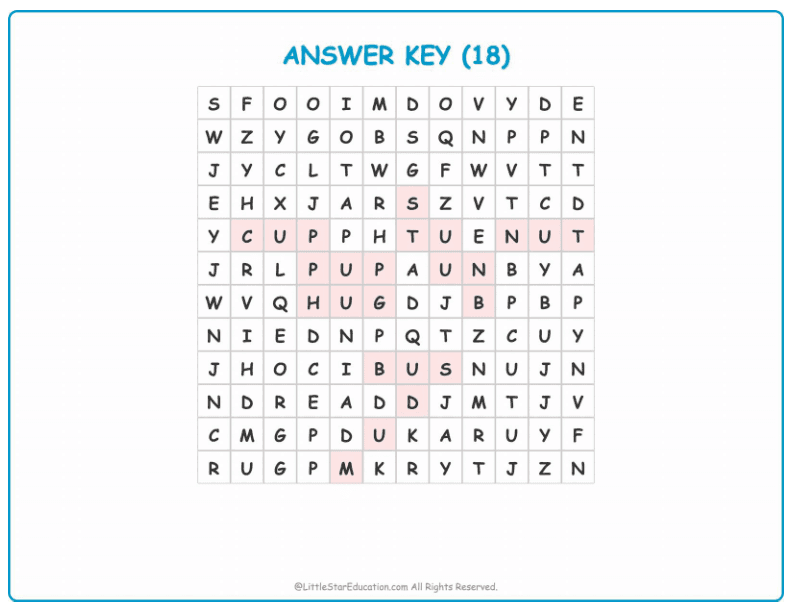 CVC Word Search – Short “u” Sound Words for Kids
