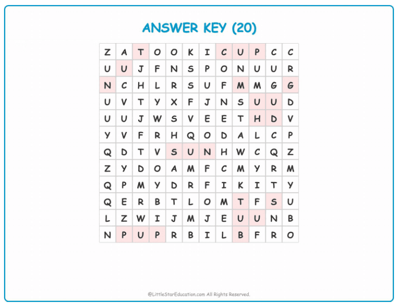 CVC Word Search – Short “u” Sound Words for Kids