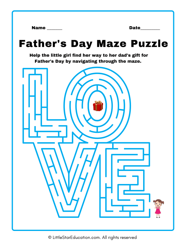 Father's Day Maze Puzzle Workbook