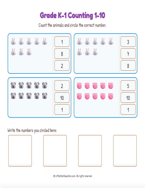Grade K1 Counting 1 10 Workbook