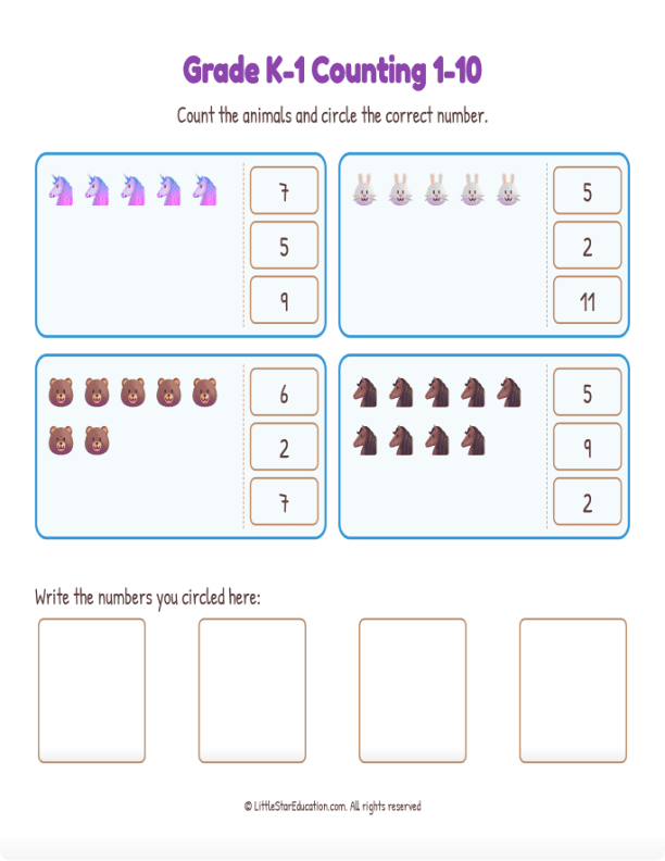 Grade K1 Counting 1 10 Workbook