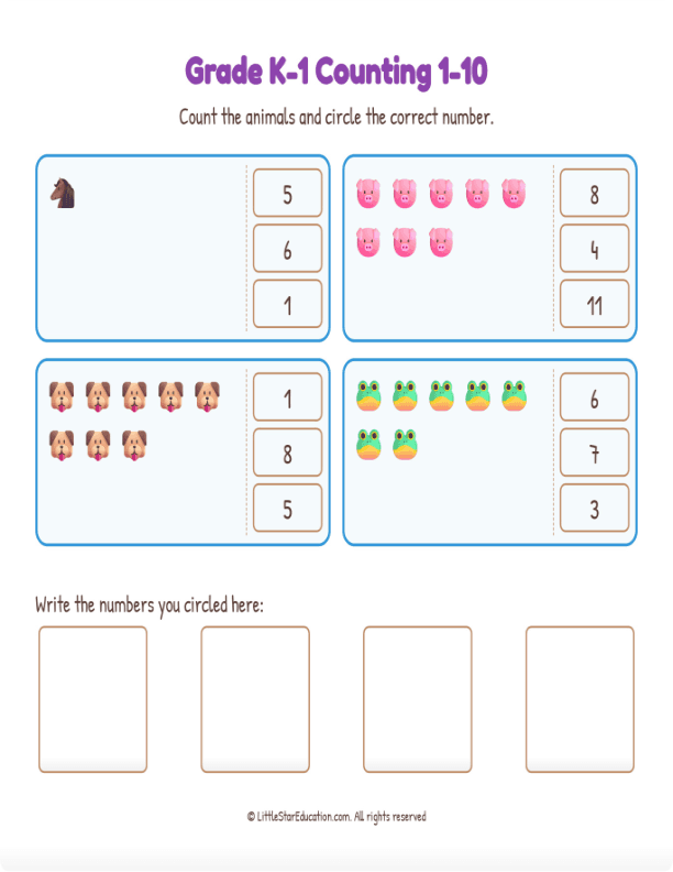 Grade K1 Counting 1 10 Workbook