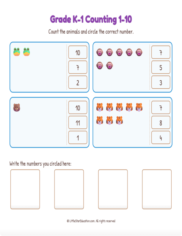 Grade K1 Counting 1 10 Workbook