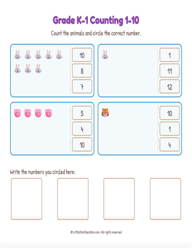 Grade K1 Counting 1 10 Workbook