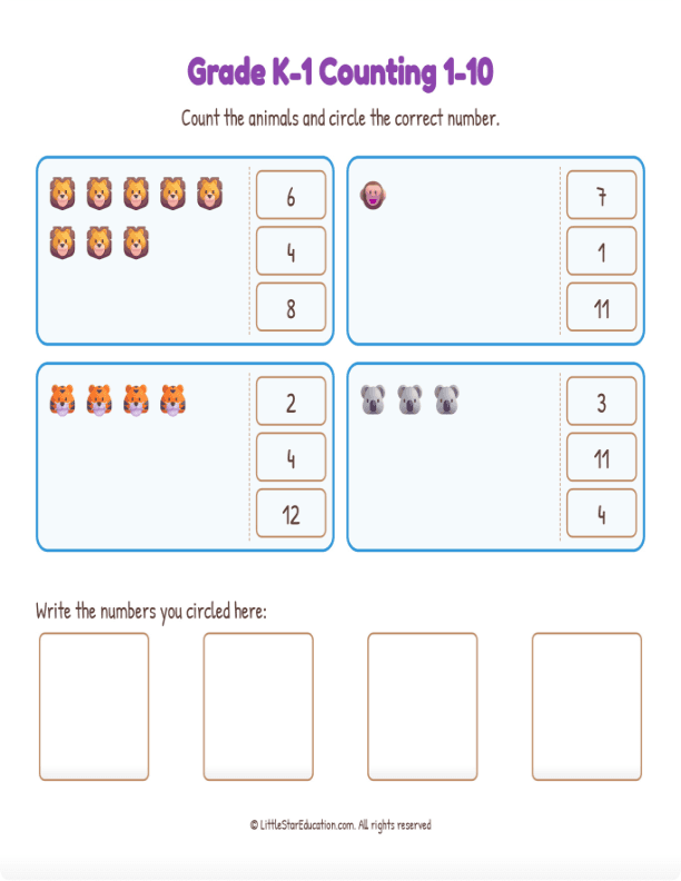 Grade K1 Counting 1 10 Workbook