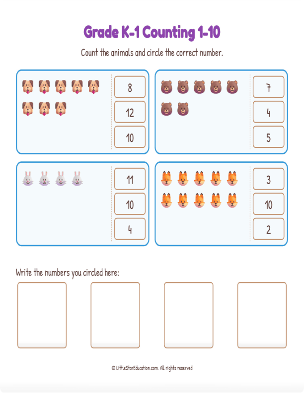 Grade K1 Counting 1 10 Workbook