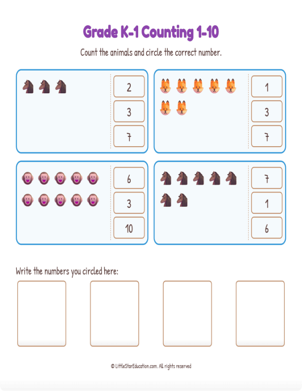 Grade K1 Counting 1 10 Workbook