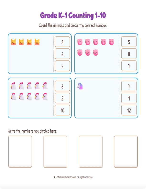 Grade K1 Counting 1 10 Workbook