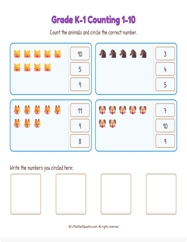 Grade K1 Counting 1 10 Workbook
