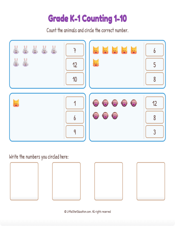 Grade K1 Counting 1 10 Workbook
