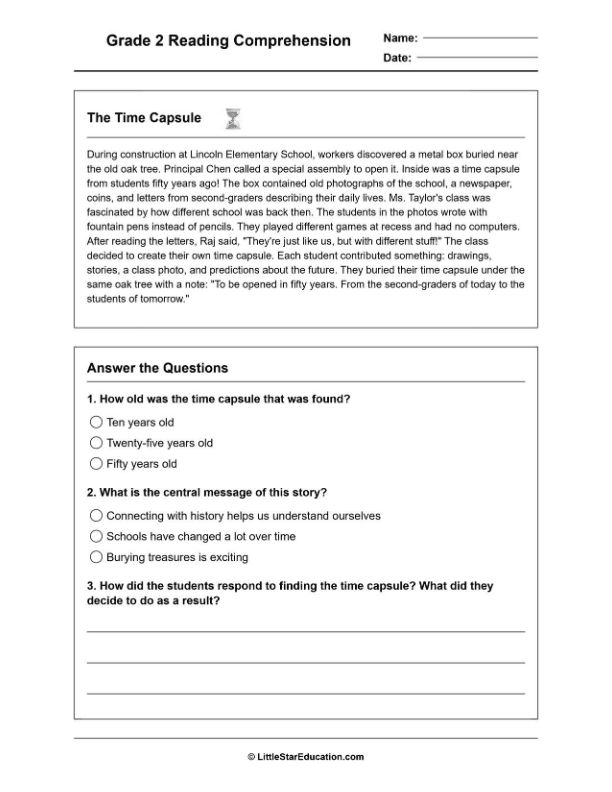 Grade 2 Reading Comprehension Workbook- Level 1