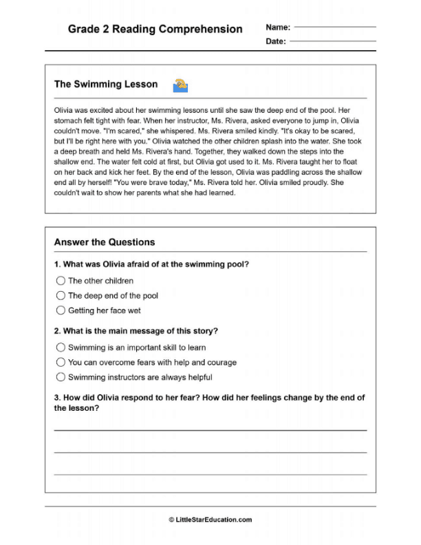 Grade 2 Reading Comprehension Workbook- Level 1
