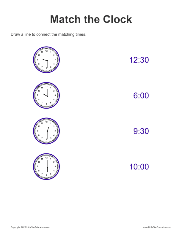 Match the Clock: Half Hour - 12 Hour