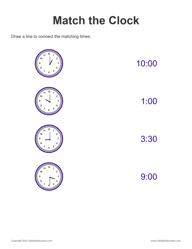 Match the Clock: Half Hour - 12 Hour