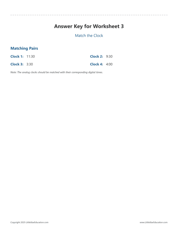 Match the Clock: Half Hour - 12 Hour