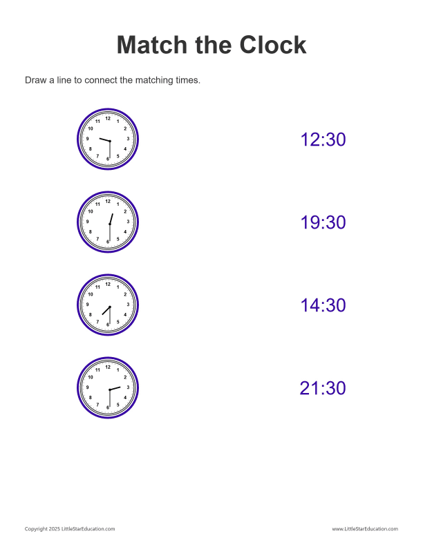 Match the Clock: Half Hour - 24 Hour