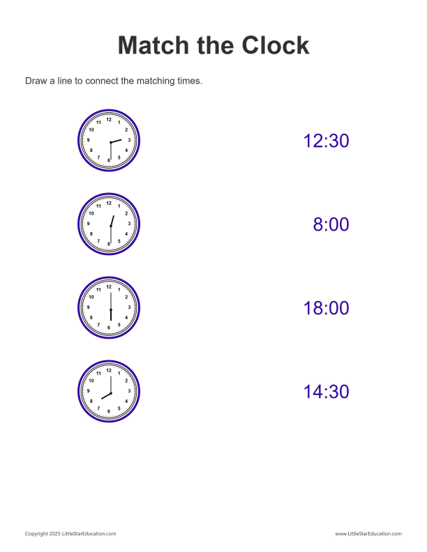 Match the Clock: Half Hour - 24 Hour