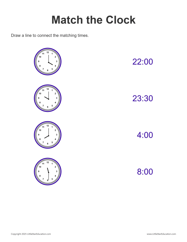 Match the Clock: Half Hour - 24 Hour