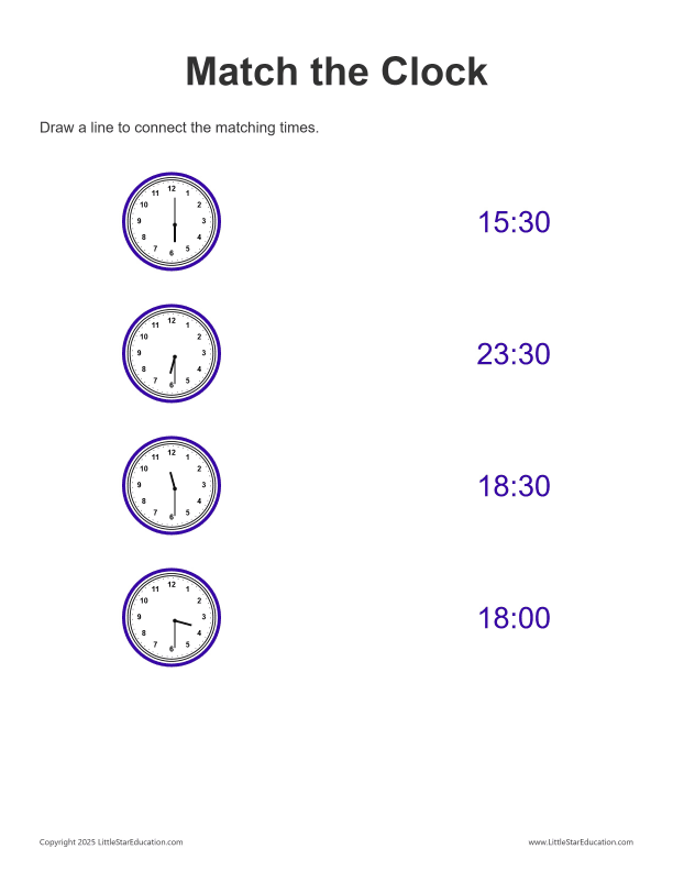 Match the Clock: Half Hour - 24 Hour