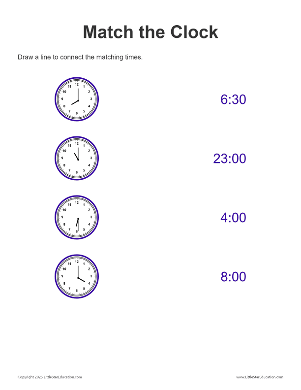 Match the Clock: Half Hour - 24 Hour