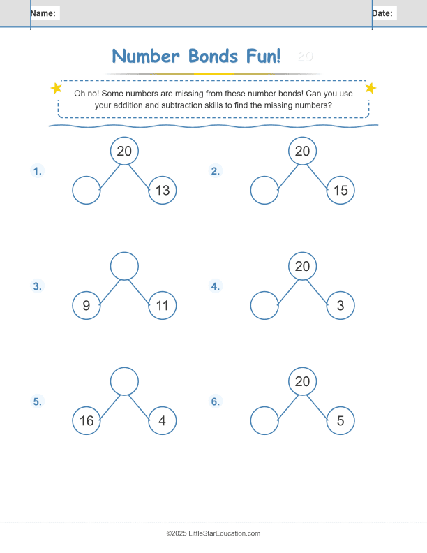 Number Bonds Make 20 Workbook
