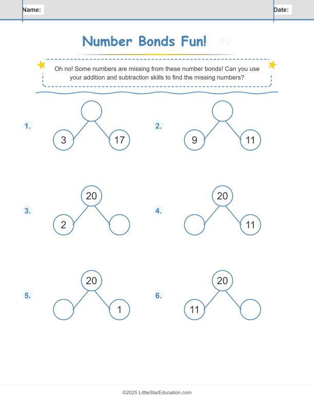 Number Bonds Make 20 Workbook