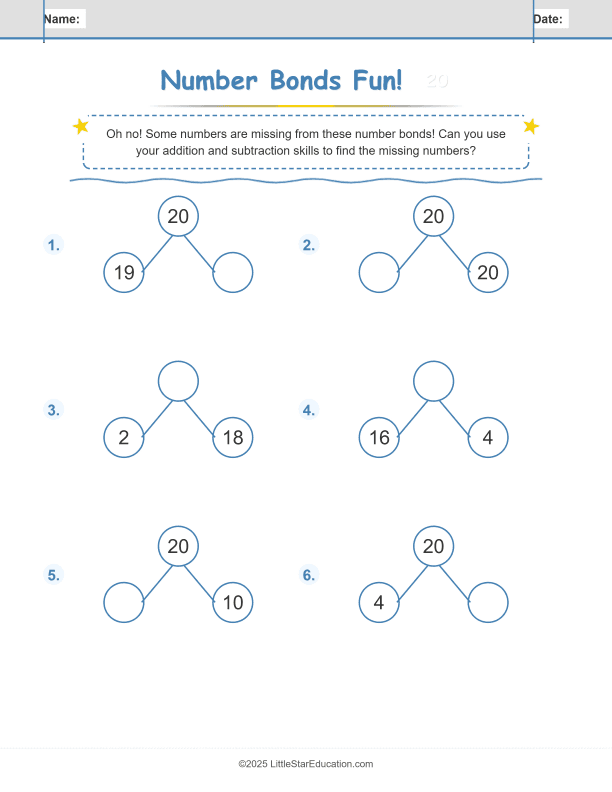 Number Bonds Make 20 Workbook