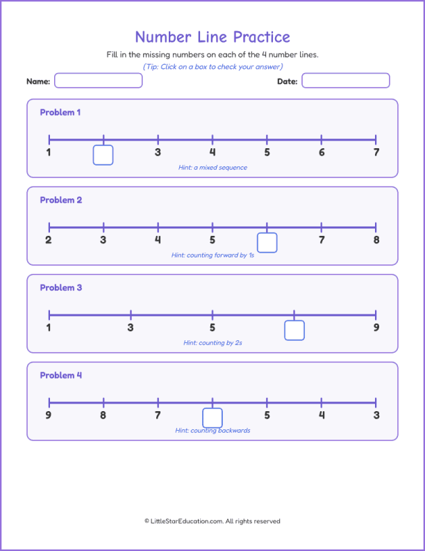 Number Line Workbook: Number 1 to 10