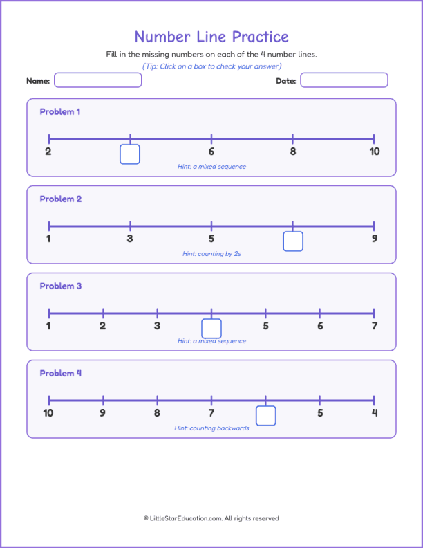 Number Line Workbook: Number 1 to 10