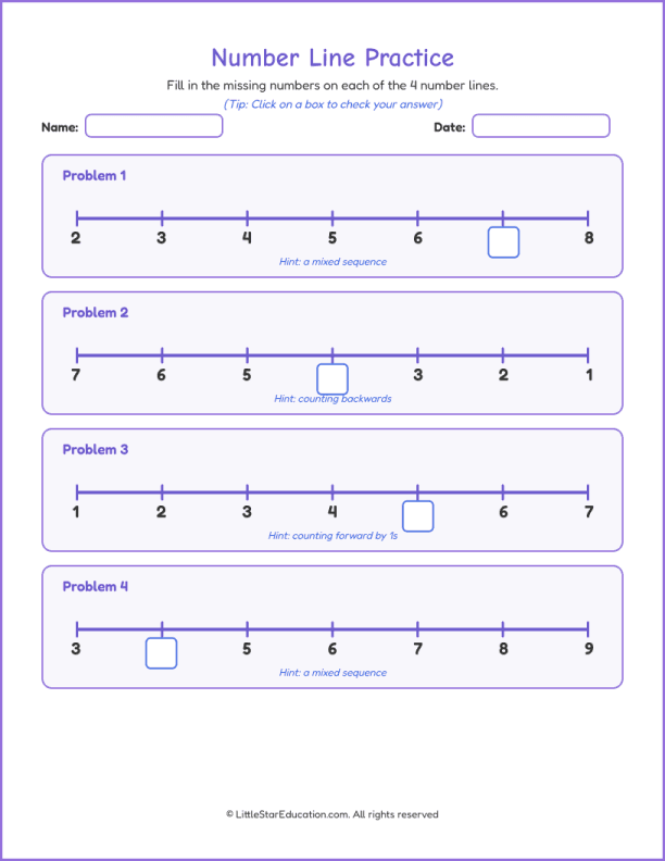 Number Line Workbook: Number 1 to 10