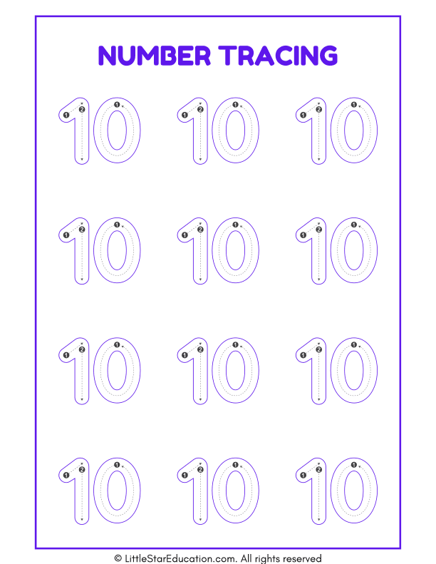Number Tracing 1 to 10 Worksheet