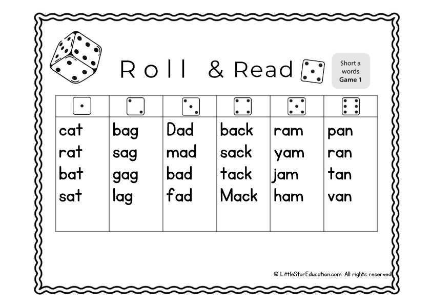 Roll and Read 'a' Phonics Practice