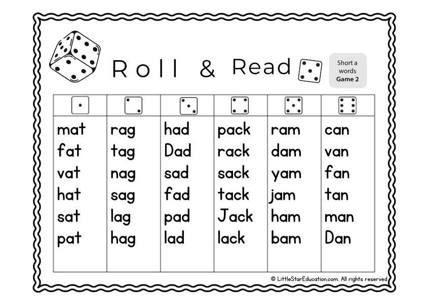 Roll and Read 'a' Phonics Practice