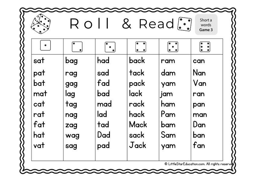 Roll and Read 'a' Phonics Practice
