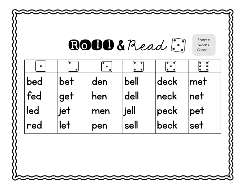 Roll and Read Short 'e' Words Practice