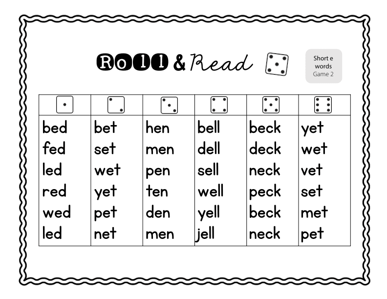 Roll and Read Short 'e' Words Practice